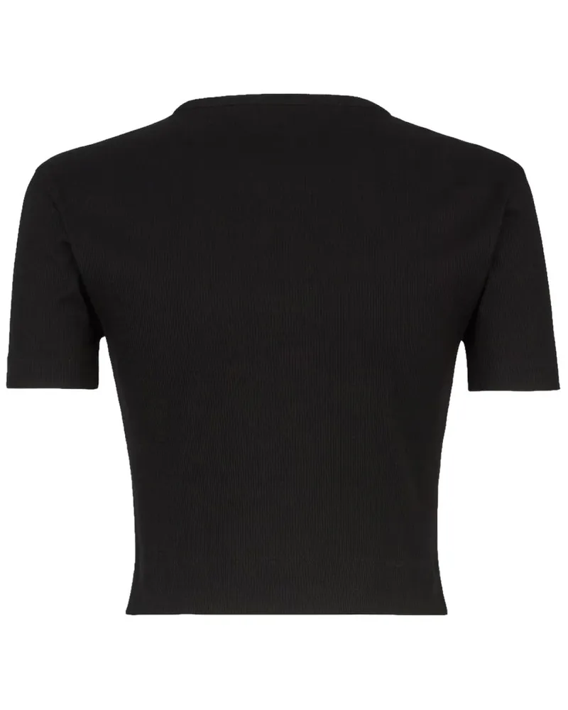 Fendi Logo-Embroidered Cotton T-Shirt — Black Black