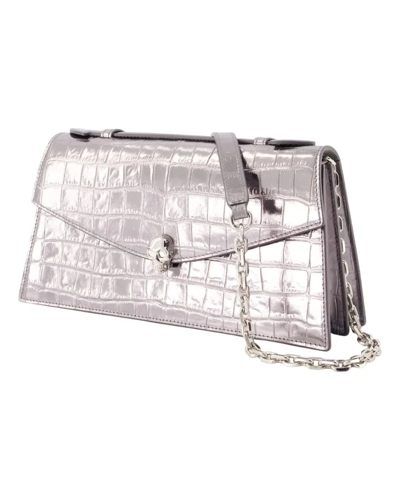 Alexander McQueen Women's Skull Top Handle Clutch -  Leather Silver Calfskin Bags Clutches Silver