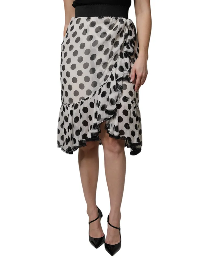 Dolce & Gabbana Women's White Black Polka Dots Knee Length Skirt Black-White Silk Cotton Nylon Black/white White