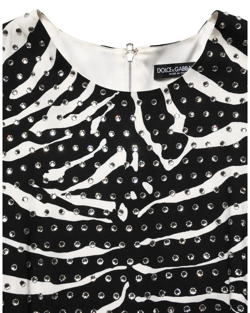 Dolce & Gabbana Women's Black White Zebra Rhinestones Mini Dress And Acetate Elastane Viscose Black