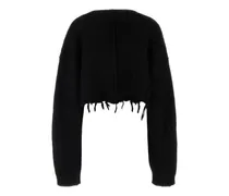 Women Cropped Cardigan Black Alpaca Nylon Wool