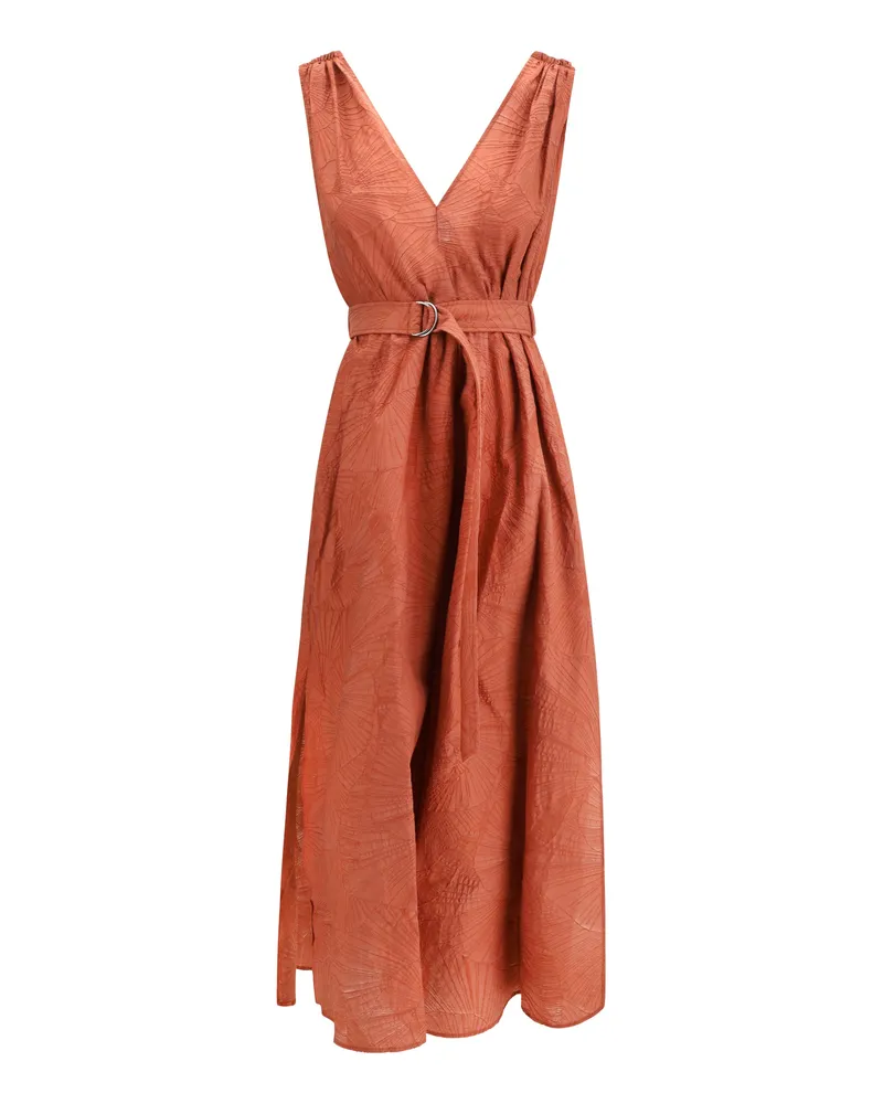 Brunello Cucinelli Women's Midi Dress Orange Flame Cotton Orange