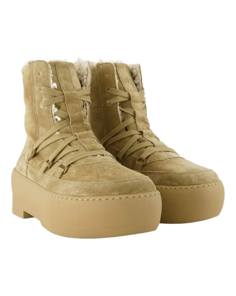 Gia Borghini Women's Lace-Up Shearling-Lined Platform Boot Beige Beige
