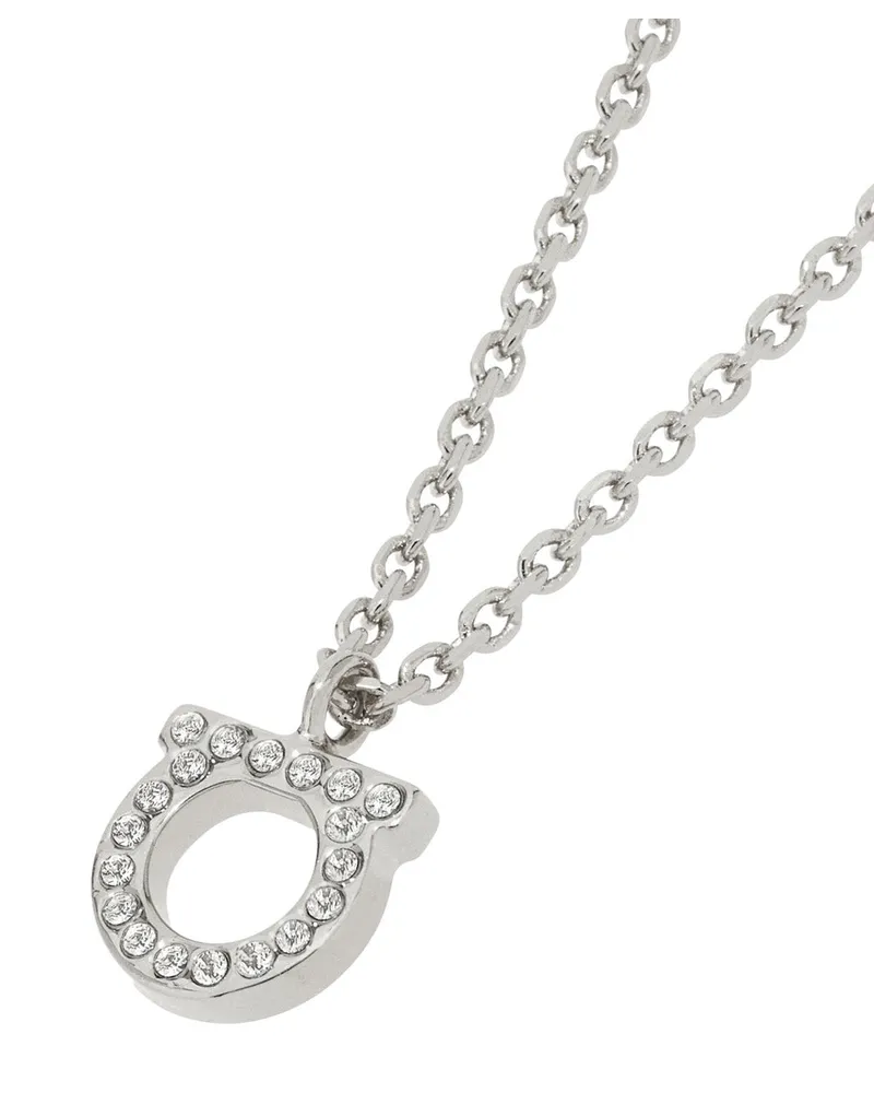Ferragamo Women's Necklace With Gancini Pendant, Brass Metallic Necklaces Silver