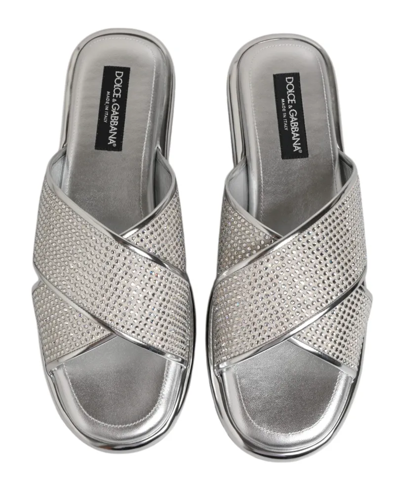 Dolce & Gabbana Men's Strass-Embellished Slipper Silver Goat Silver