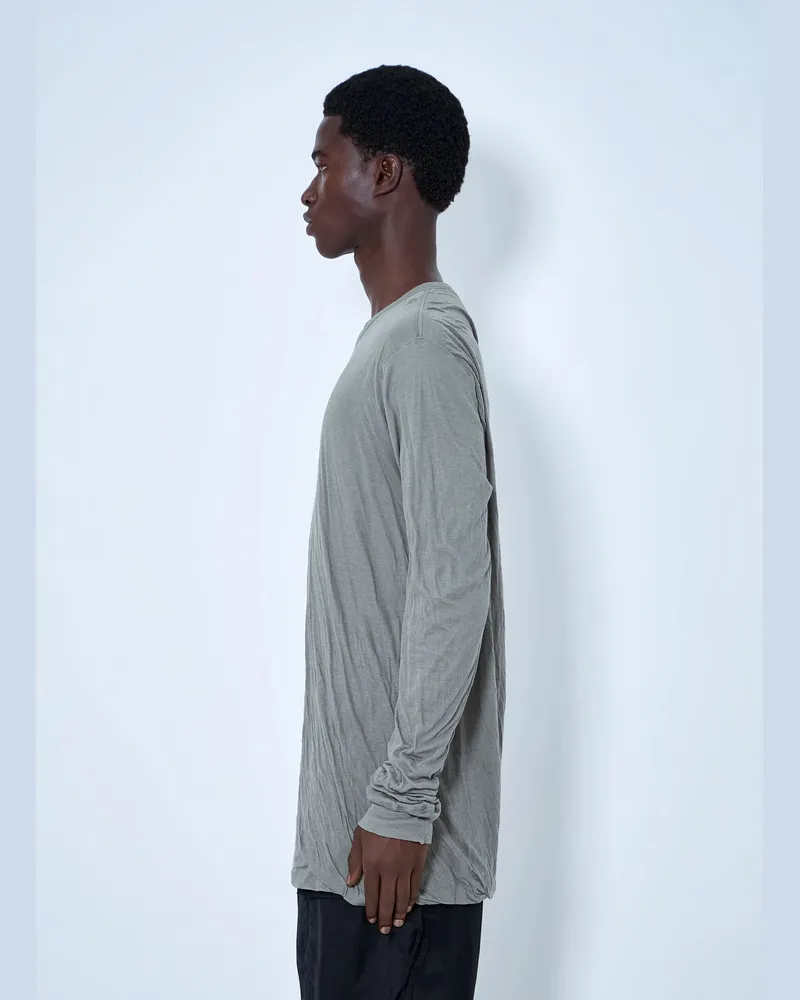 Rick Owens Men's T-Shirt Oversize Jumbo Double Manches Longues Perle Foncé Green T-Shirts And Polos Gray