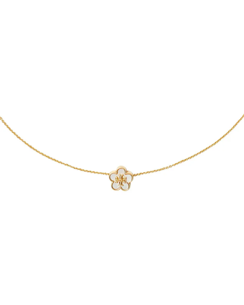 Tory Burch Women's Necklace Forget Me Not Mother-Of-Pearl Pendant Metallic Brass Necklaces Gold
