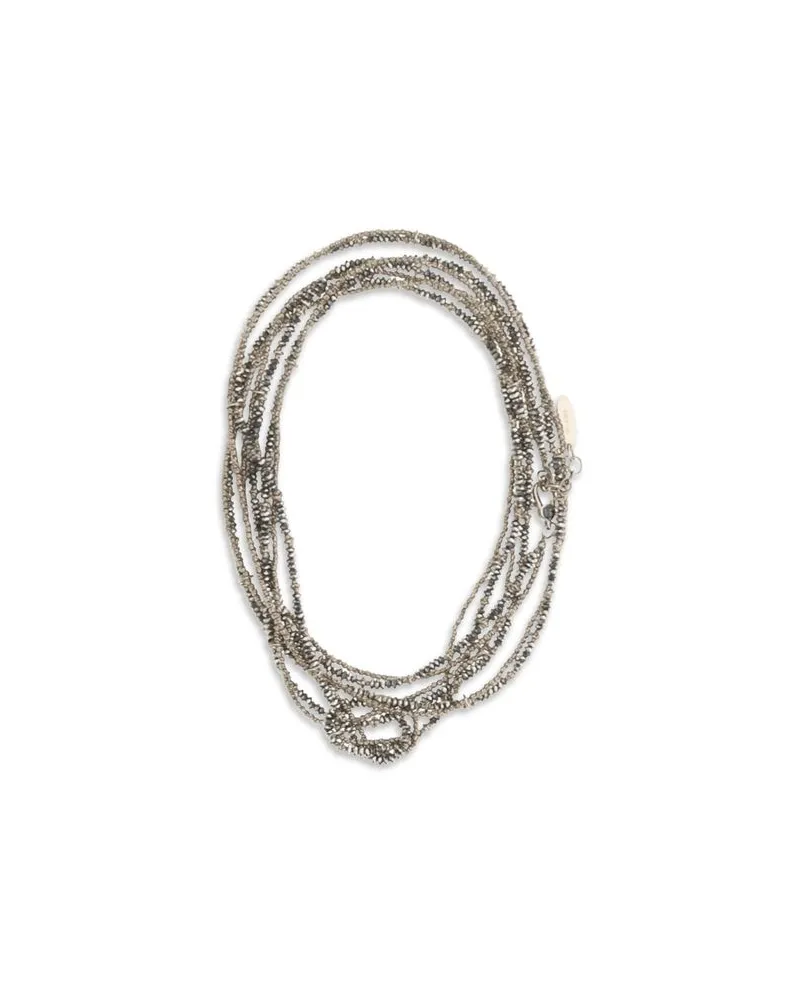Brunello Cucinelli Hematite and Sterling Silver Wrap Bracelet — Brown Brown