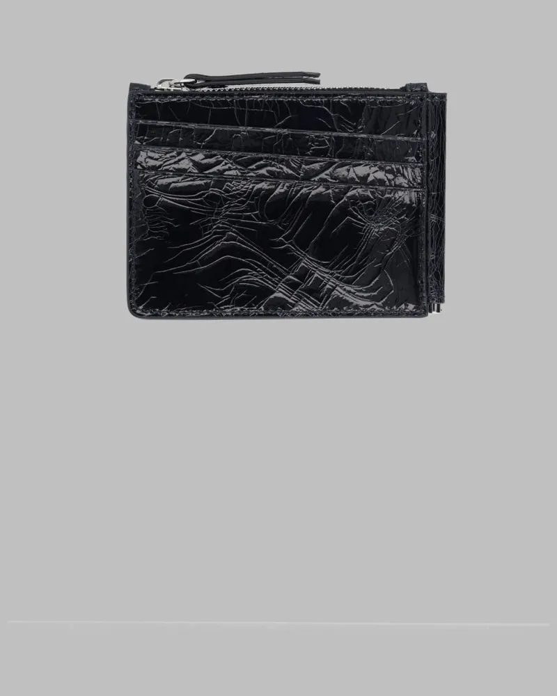 Maison Margiela Unisex Money Clip Wallet Four Stitches Leather Blue & Purses Black