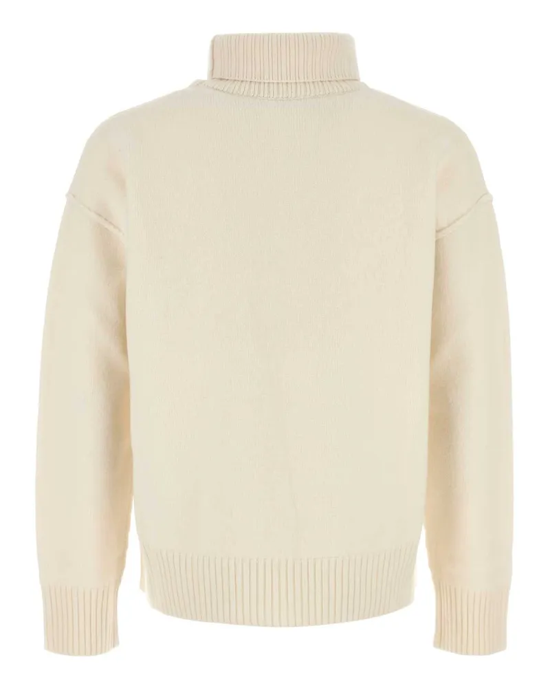 AMI Paris Heart-Embroidered Virgin Wool Sweater — Beige Beige