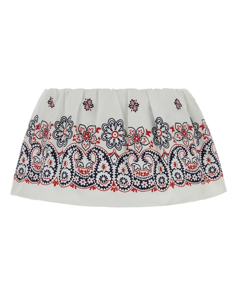Miu Miu Women's Printed Cotton Blend Mini Skirt Biancoblu Gonne White