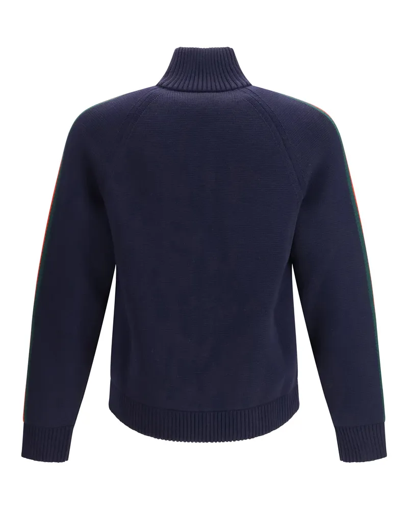 Gucci Web-Trimmed Wool Knit Jacket — Navy Navy