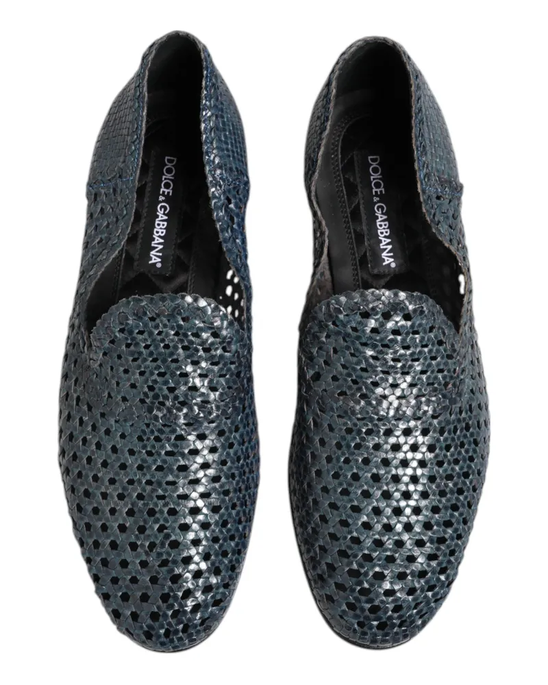 Dolce & Gabbana Men's Woven Leather Loafer Blue Goatskin Blue