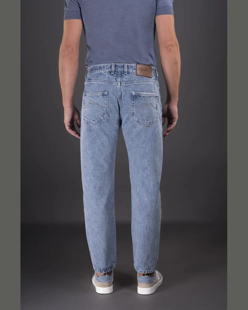 MOORER Mens Light Blue Relaxed Trousers Denim Denim