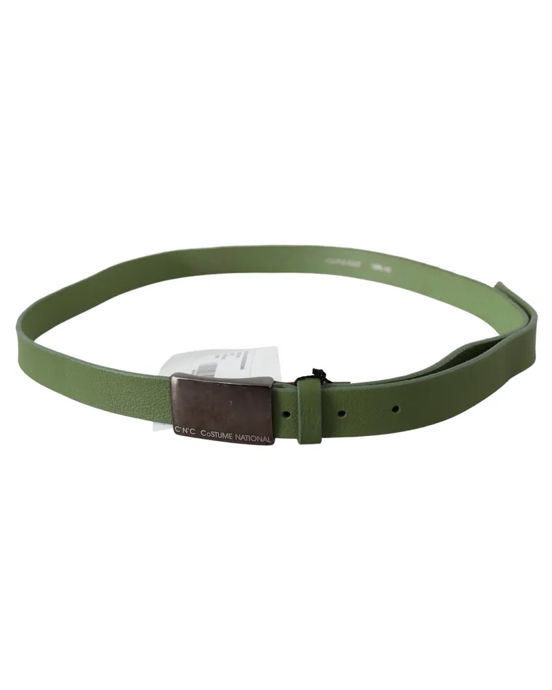 CoSTUME NATIONAL Green Leather Silver Buckle Waist Men Belt Green
