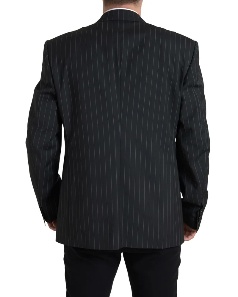Dolce & Gabbana Men's Black Stripe Single Breasted Sicilia Blazer Polyester Clothing Black