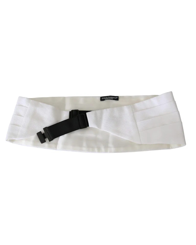 Dolce & Gabbana White Men Waist Belt Cotton Cummerbund Silk White