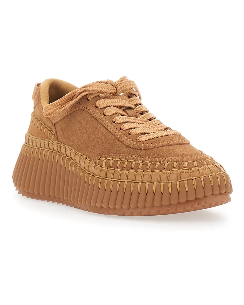 Chloé Women's Sneakers Nama Beige Suede Platform Polyester Trainers Beige