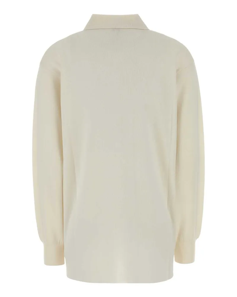Loewe Women Ivory Stretch Cashmere Blend Polo Shirt White Maglieria White