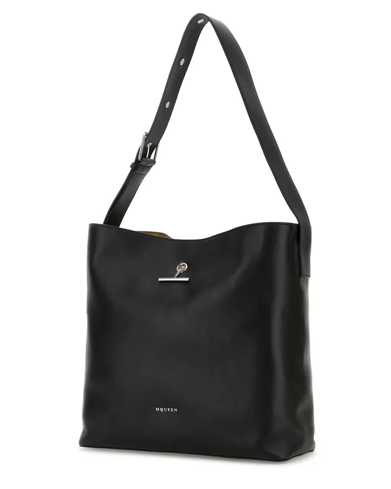 Alexander McQueen Men's Black Leather Pendant Shopping Bag Blacksilver Borse A Mano Black