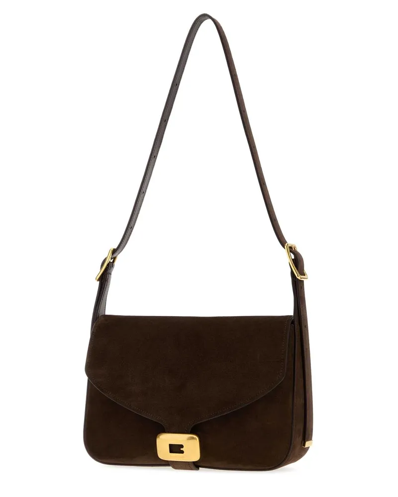 Balenciaga Women's Dark Brown Suede Medium Clicca Shoulder Bag Muscade Borse A Mano Brown