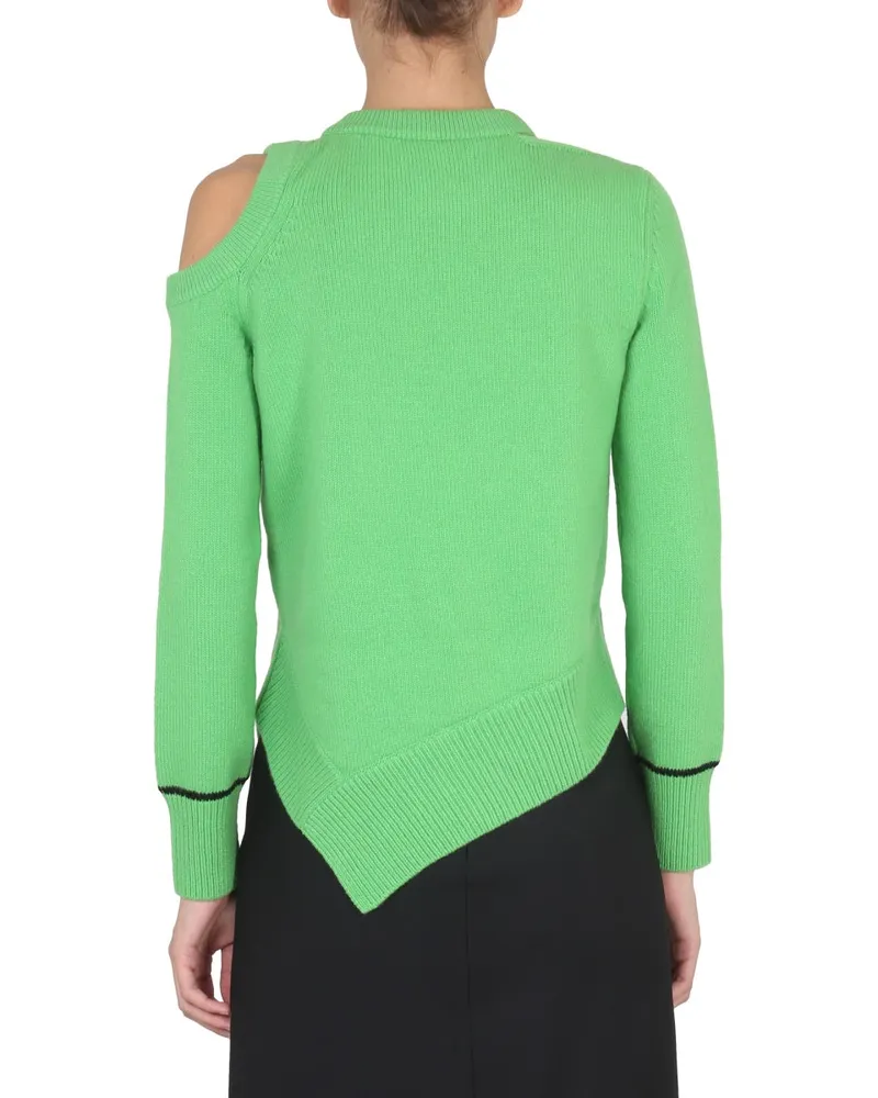Alexander McQueen Bare-Shoulder Wool Sweater — Green Green