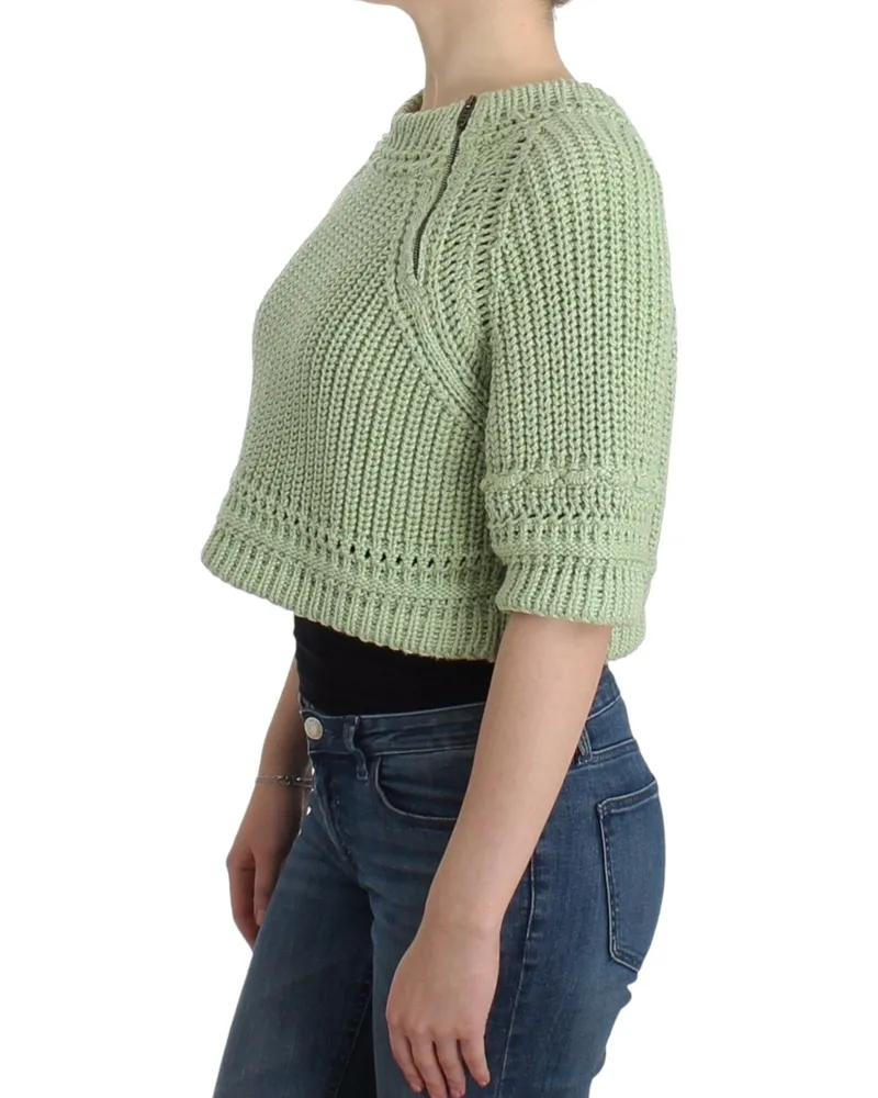 Ermanno Scervino Women Green Cropped Knit Sweater Knitted Jumper Cotton Blend Clothing Green