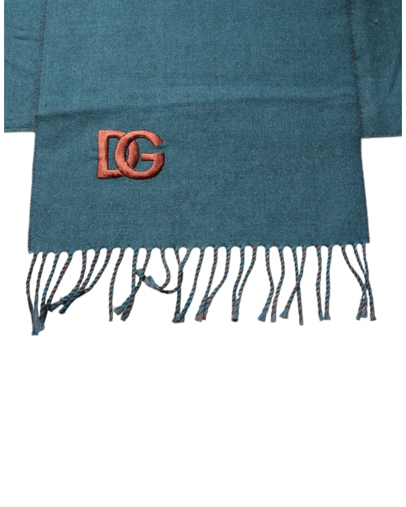 Dolce & Gabbana Men's Blue Green Wool Fringes Wrap Shawl Scarf Dark Virgin Cashmere Green