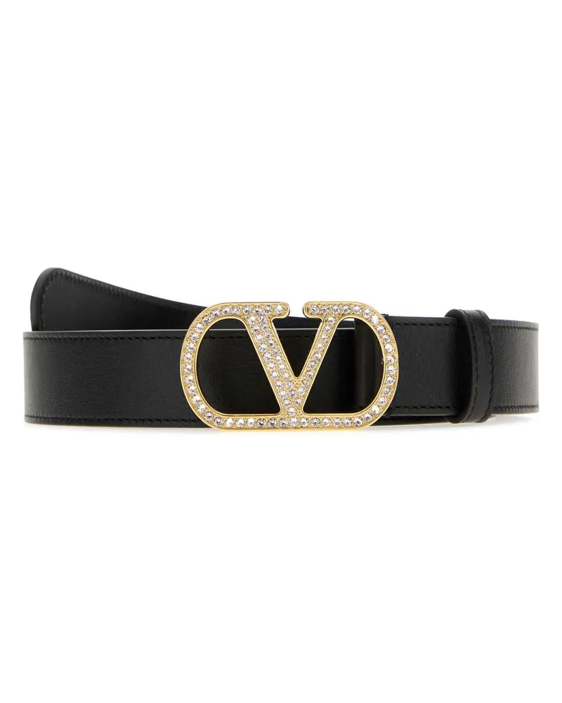 Valentino Garavani Women's Black Leather Vlogo Signature Belt Nerocrystal Cinture Black