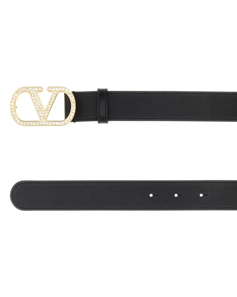 Valentino Garavani Women's Black Leather Vlogo Signature Belt Nerocrystal Cinture Black