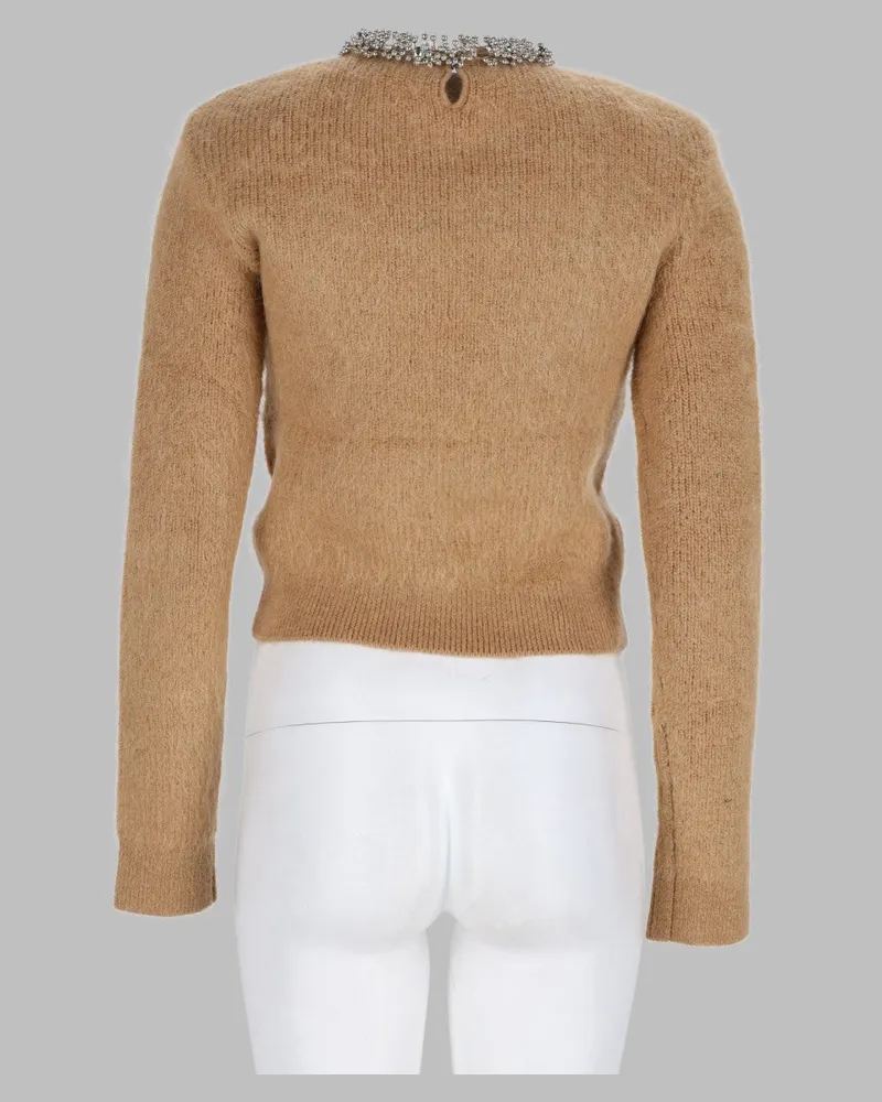 Self-Portrait Beaded-Collar Sweater — Beige Beige