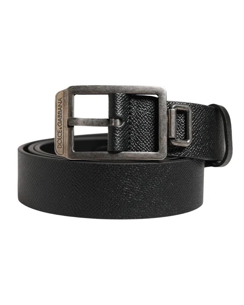 Dolce & Gabbana Men's Black Calf Leather Silver Metal Buckle Belt Black