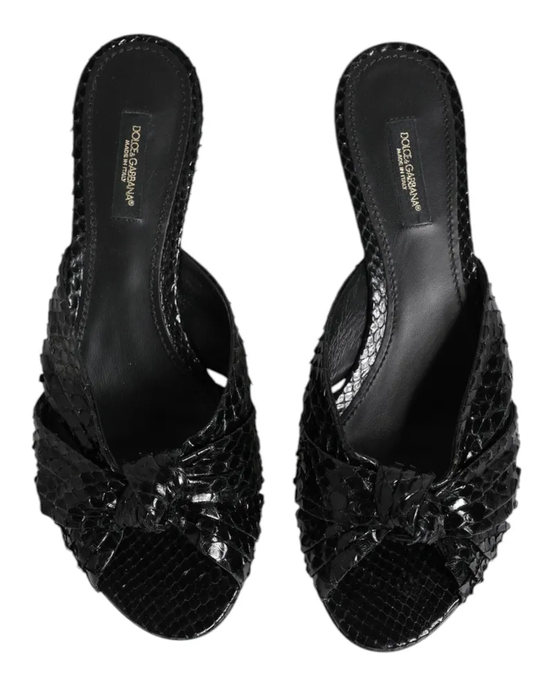 Dolce & Gabbana Women's Black Leather Heels Slides Sandals Shoes Python Black