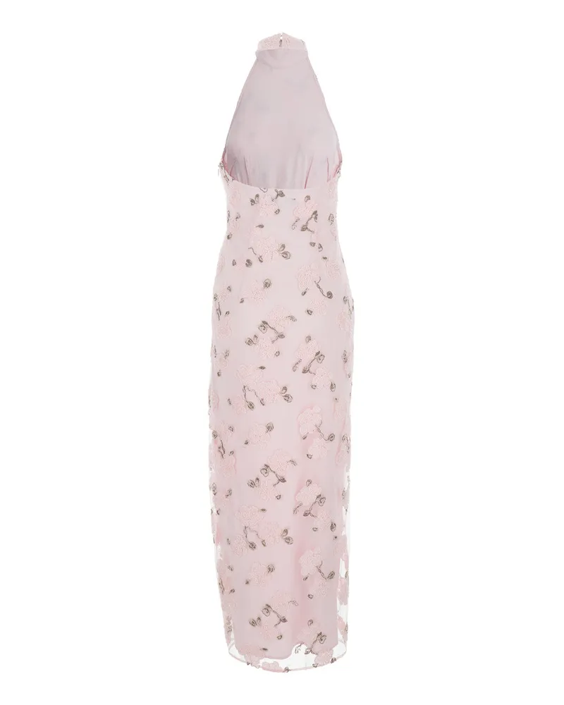 ROTATE Birger Christensen Women's Long Floral Dress Pink Polyester Pink