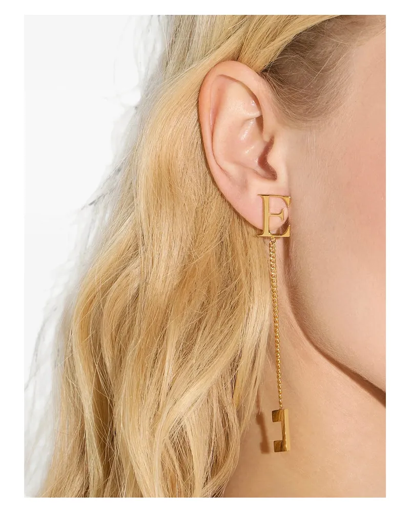 Elisabetta Franchi Gold-Tone Curb Chain Letter Earrings — Gold Gold
