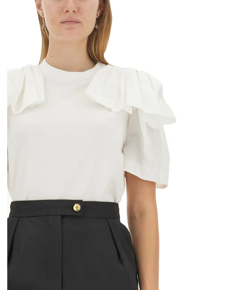 Alexander McQueen Ruffle-Trimmed Cotton T-Shirt — White White