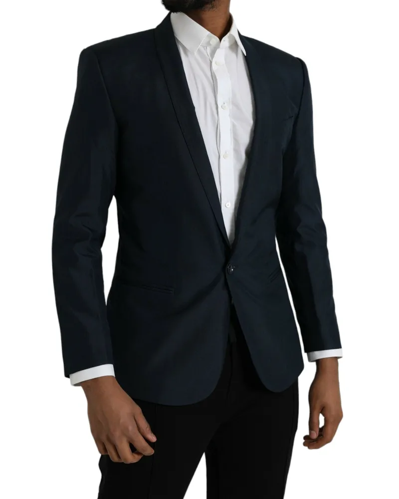 Dolce & Gabbana Men's Blue Gold Notch Single Breasted Coat Blazer Clothing Black