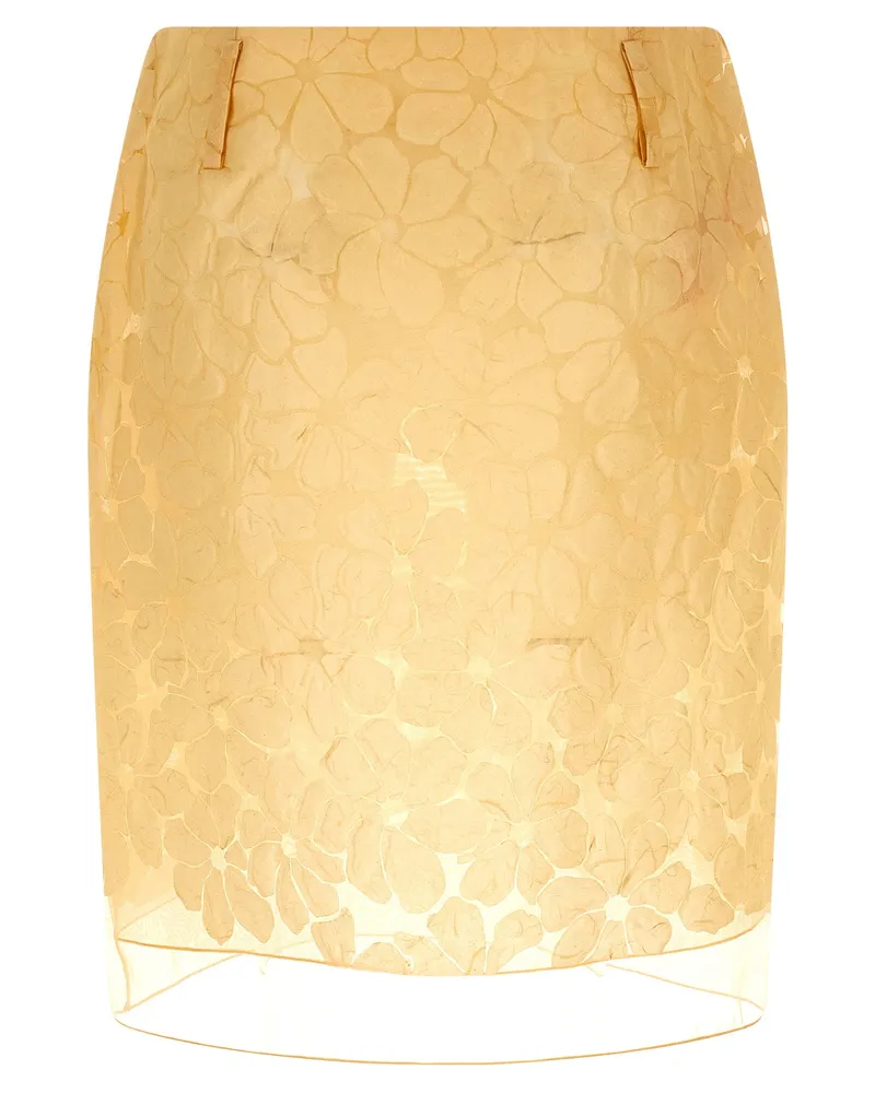 Marni Floral Jacquard with Semi-Transparent Finish Skirt — Beige Beige