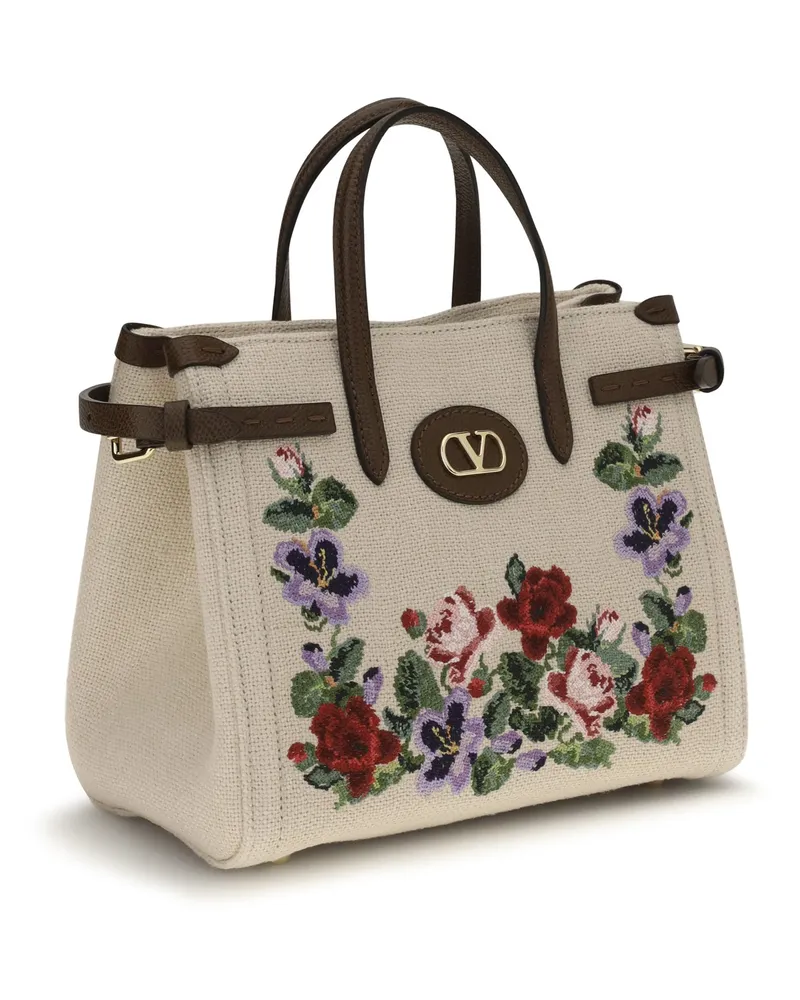 Valentino Garavani Women's Shoulder Bag Antibes Ecru Linen Ecru-Multicolour-Tabac Brown Ecru/multicolour/tabac Beige