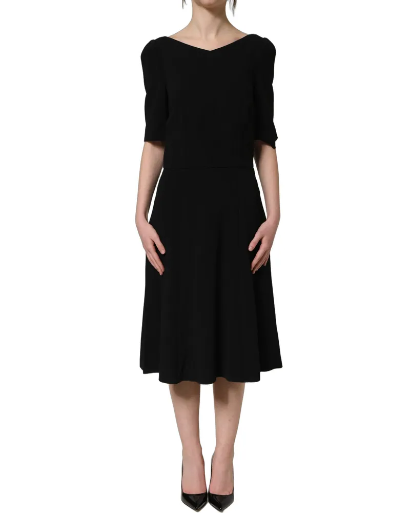 Dolce & Gabbana Women's Black Viscose Short Sleeve A-Line Midi Dress Acetate Elastane Black