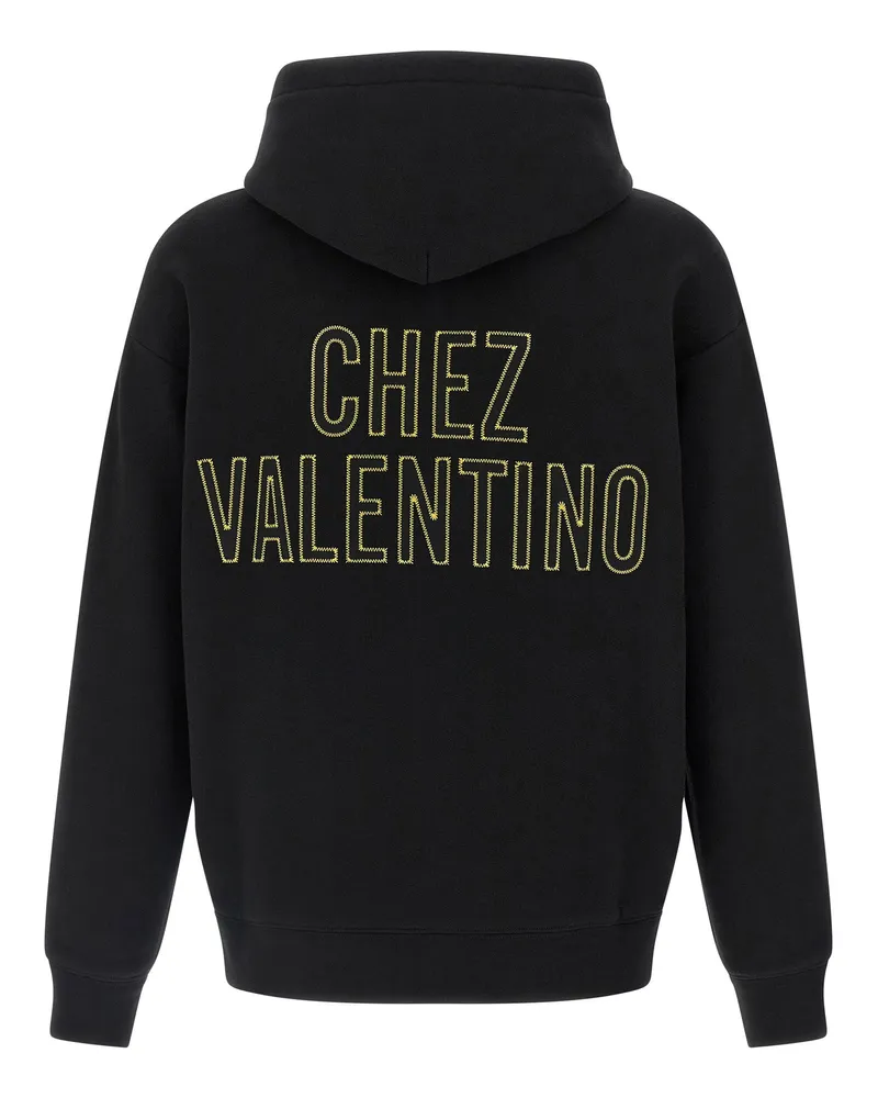 Valentino Garavani Logo Embroidered Hoodie — Black Black