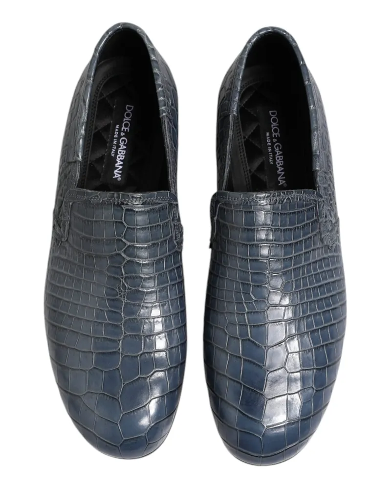 Dolce & Gabbana Blue Exotic Leather Slip On Loafers Men Dress Shoes Crocodile Navy