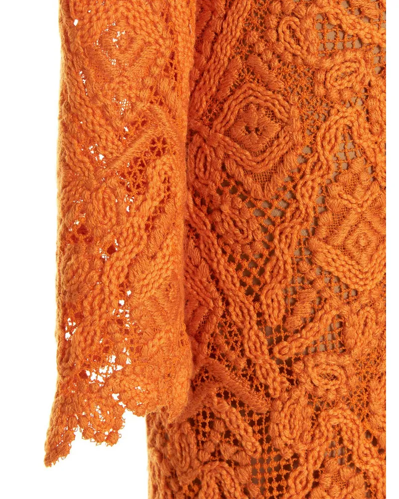 Ermanno Scervino Wool-Blend Lace Dress — Orange Orange