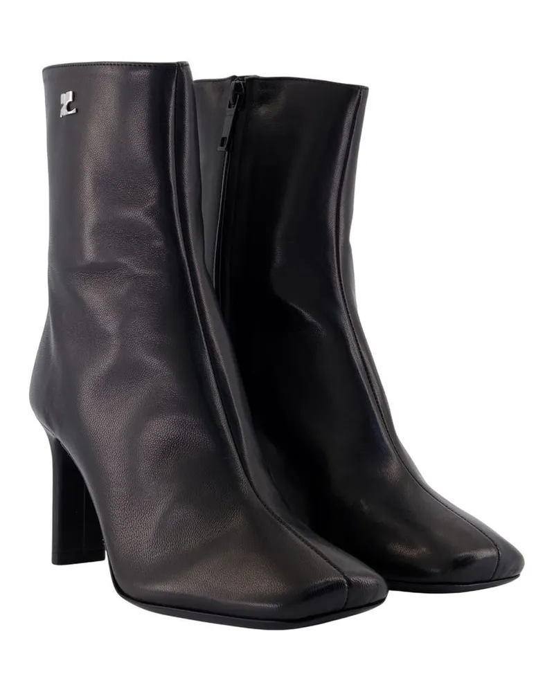 Courrèges Women's Square Toe Leather Ankle Boot Black Black