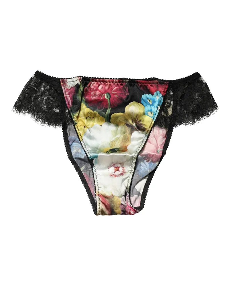 Dolce & Gabbana Women Black Floral Lace Mid Waist Brief Panty Underwear Elastane Cotton Clothing Black