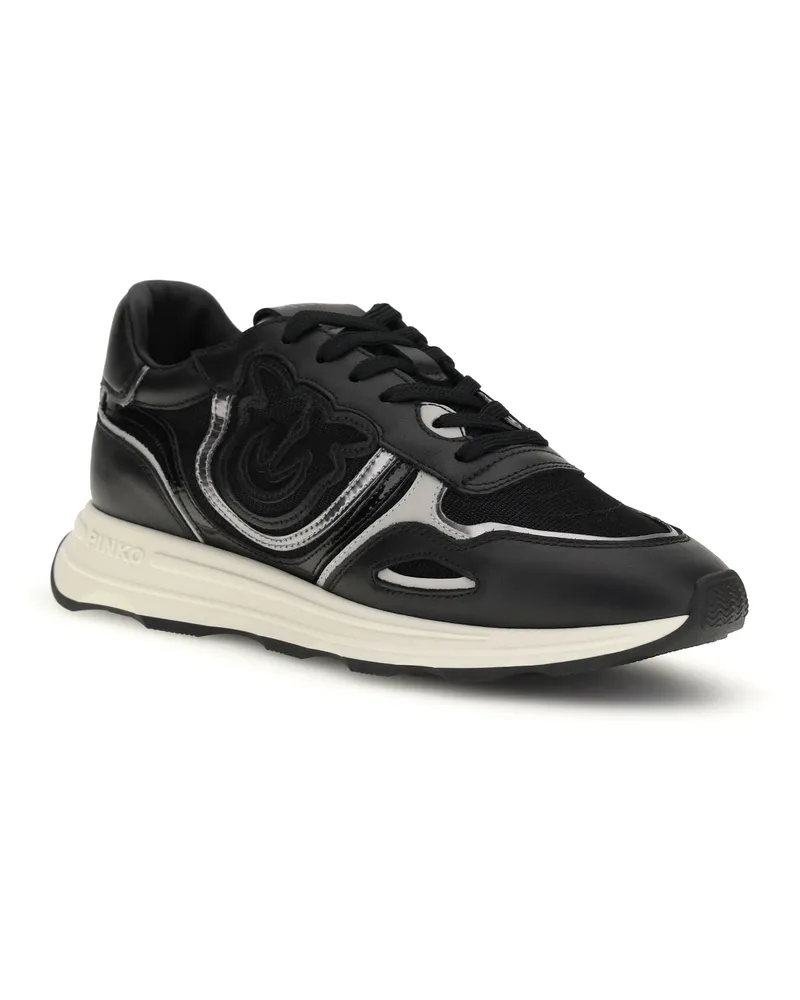 Pinko Women's Leather Zoe Sneakers With Mesh Inserts Black Black