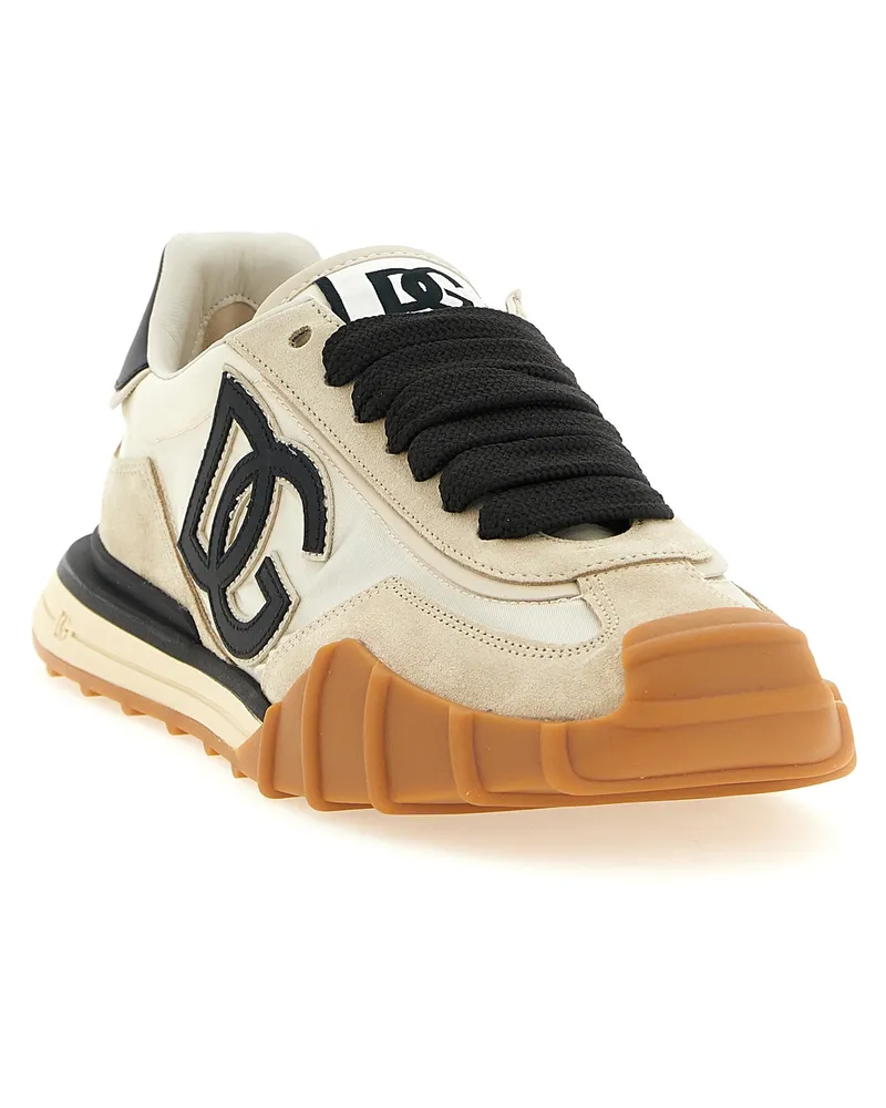 Dolce & Gabbana Men's Black Calfskin Athletic Sneakers Beige