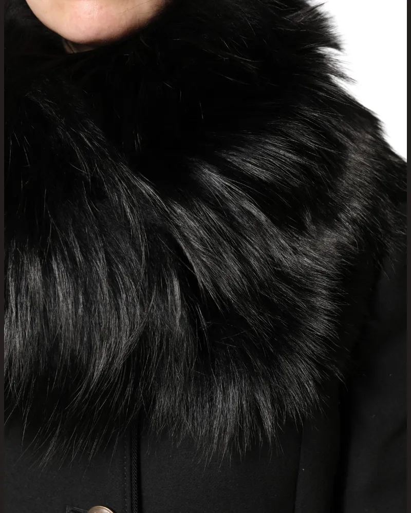 Dolce & Gabbana Women's Black Fur Shoulder Collar Wrap Shawl Scarf Silver Fox Black