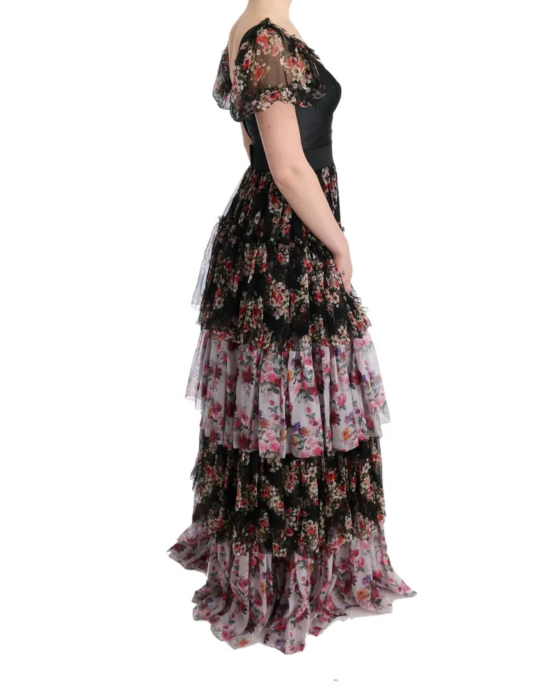 Dolce & Gabbana Floral Silk Stretch Dress — Black Black