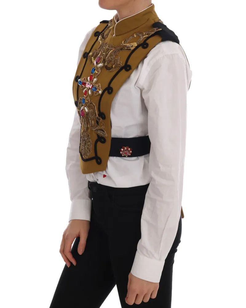 Dolce & Gabbana Women Yellow Crystal Cross Vest Jacket Cotton Clothing Yellow